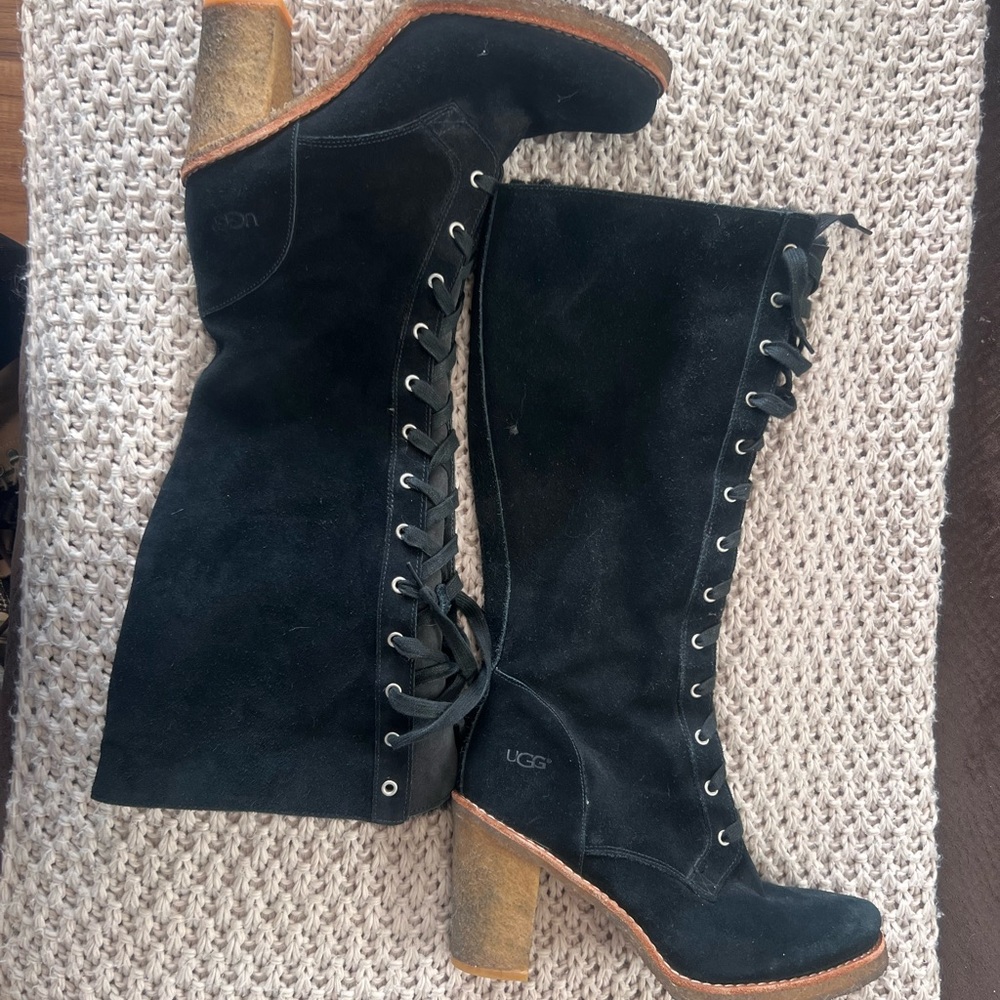 UGG Fur Lined Boots, Lace up and zip on side, fur lined